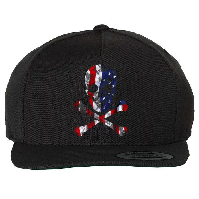 USA Skull Crossbone Wool Snapback Cap