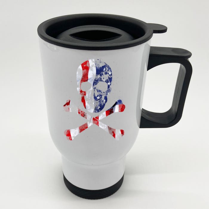 USA Skull Crossbone Front & Back Stainless Steel Travel Mug