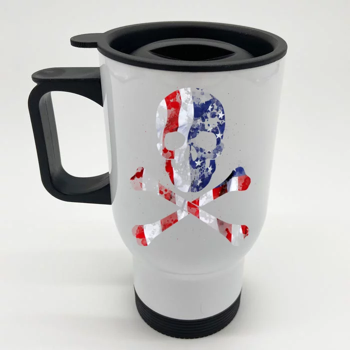 USA Skull Crossbone Front & Back Stainless Steel Travel Mug