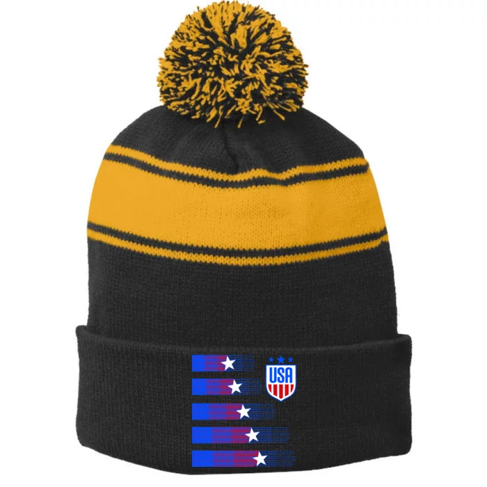 USA Soccer American Team Jersey Stripe Pom Pom Beanie