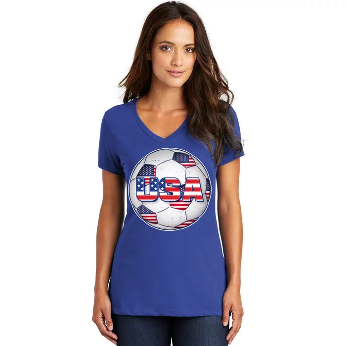 USA Soccer Team Ball Women's V-Neck T-Shirt