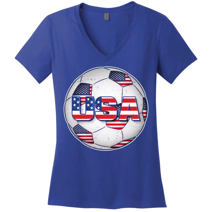 USA Soccer Team Ball Women's V-Neck T-Shirt