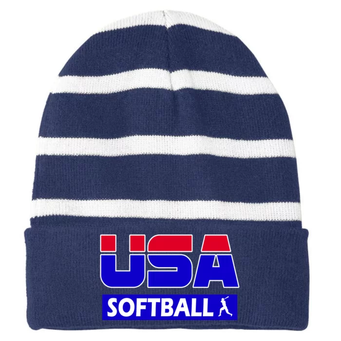 USA Softball Olympics Team Striped Beanie with Solid Band