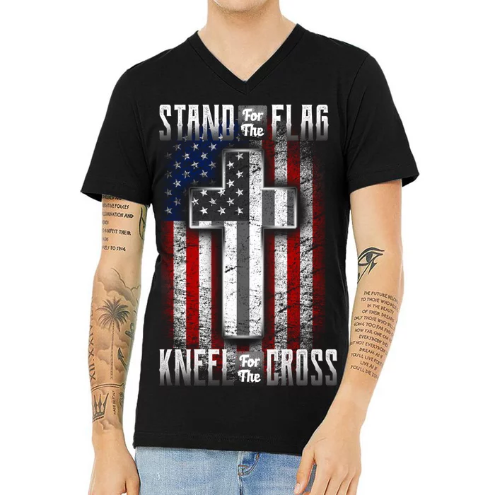 USA Stand For The Flag And Kneel For The Cross V-Neck T-Shirt