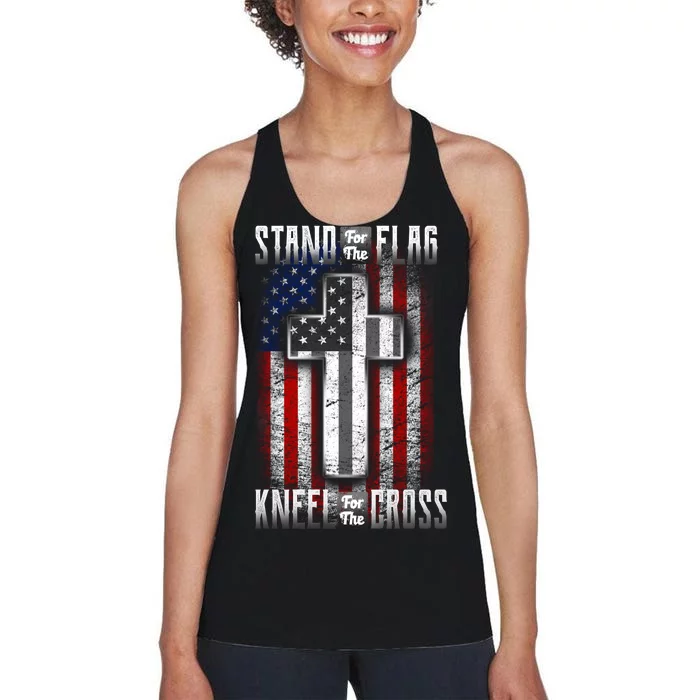 USA Stand For The Flag And Kneel For The Cross Women's Racerback Tank