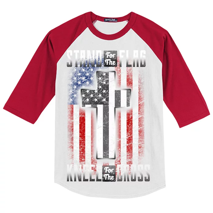 USA Stand For The Flag And Kneel For The Cross Kids Colorblock Raglan Jersey