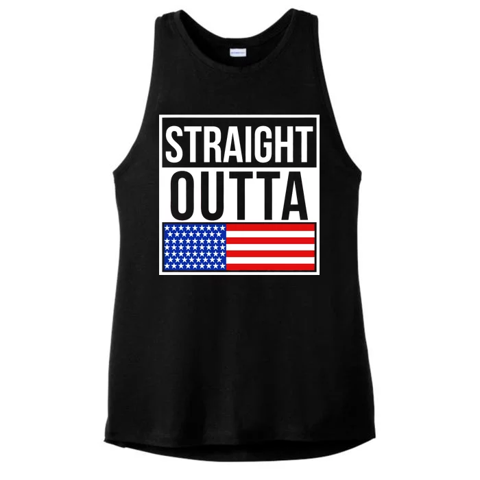 USA Straight Outta United States of America 4th of July Ladies Tri-Blend Wicking Tank