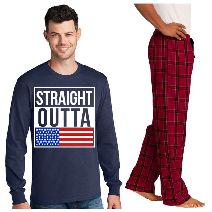 USA Straight Outta United States of America 4th of July Long Sleeve Pajama Set