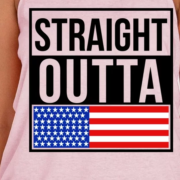 USA Straight Outta United States of America 4th of July Women's Knotted Racerback Tank