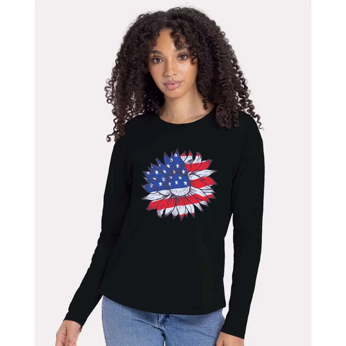 USA Sunflower Womens Cotton Relaxed Long Sleeve T-Shirt