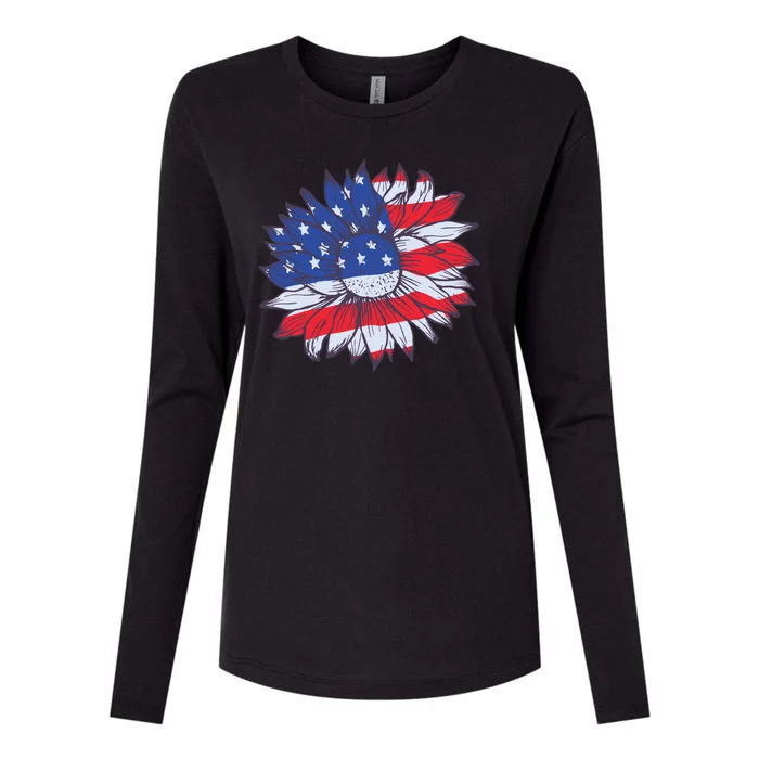 USA Sunflower Womens Cotton Relaxed Long Sleeve T-Shirt