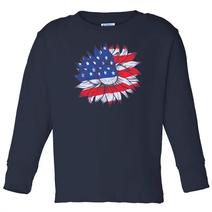 USA Sunflower Toddler Long Sleeve Shirt