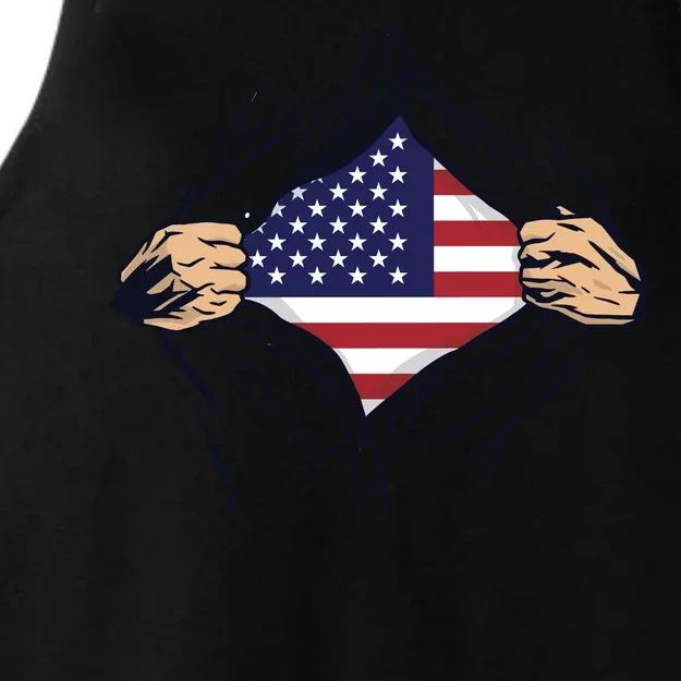 USA Superhero Ripped American Flag Ladies Tri-Blend Wicking Tank