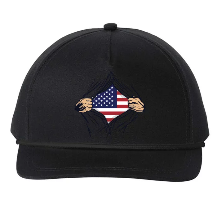 USA Superhero Ripped American Flag Snapback Five-Panel Rope Hat