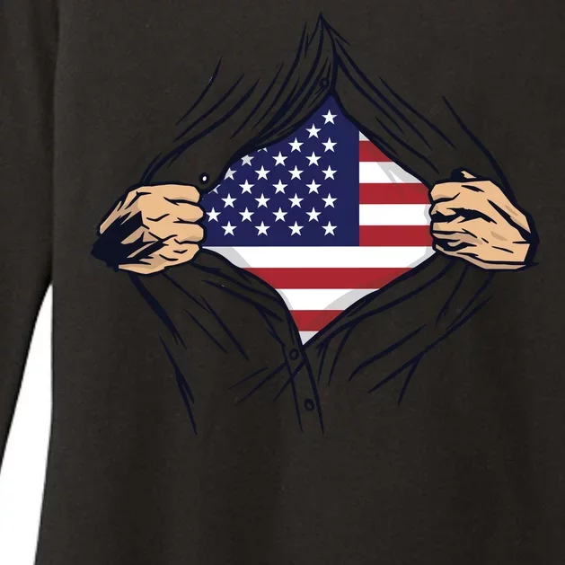 USA Superhero Ripped American Flag Womens CVC Long Sleeve Shirt