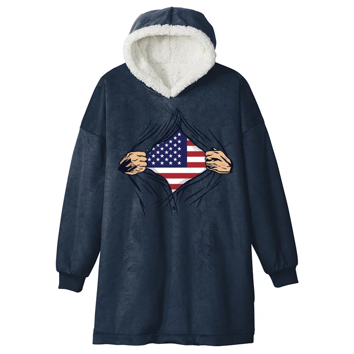 USA Superhero Ripped American Flag Hooded Wearable Blanket