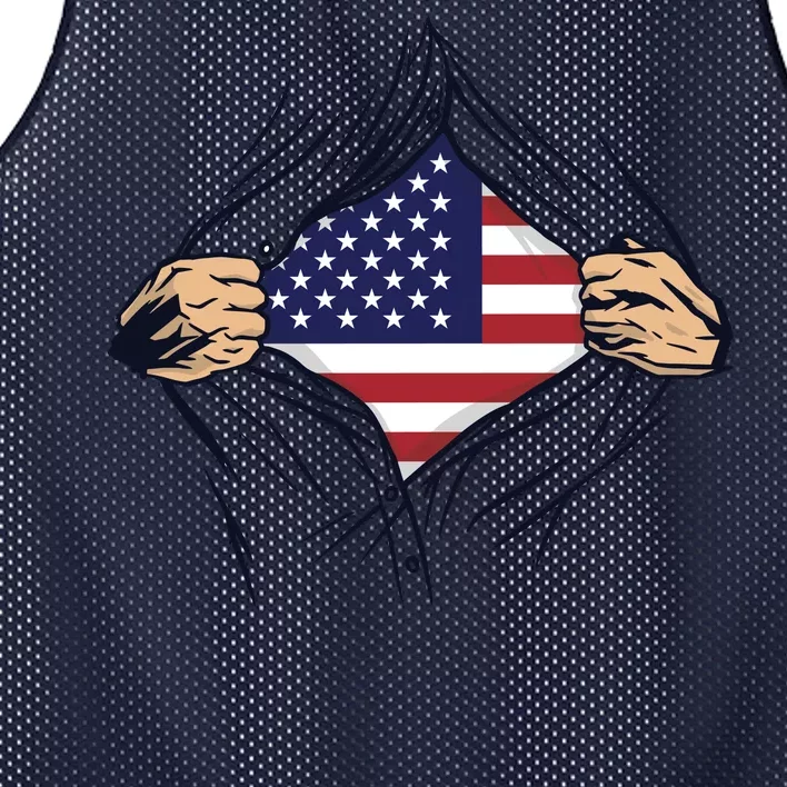 USA Superhero Ripped American Flag Mesh Reversible Basketball Jersey Tank