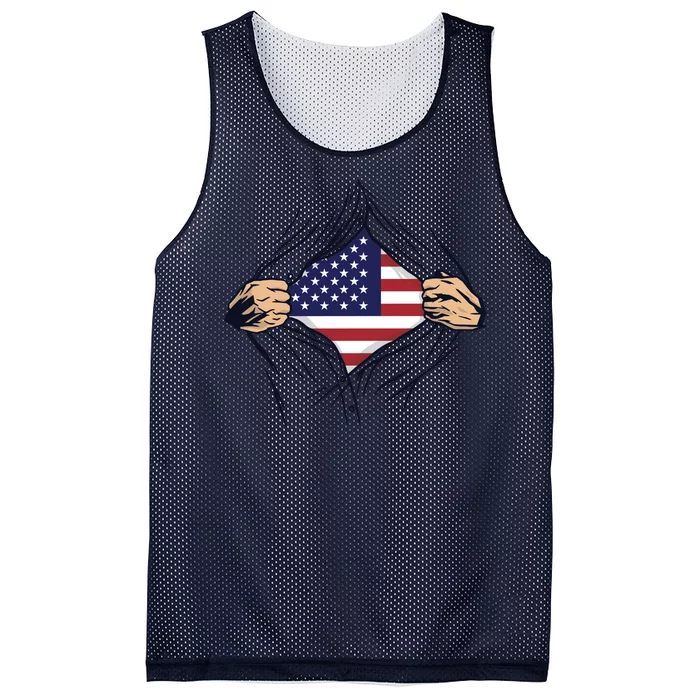 USA Superhero Ripped American Flag Mesh Reversible Basketball Jersey Tank