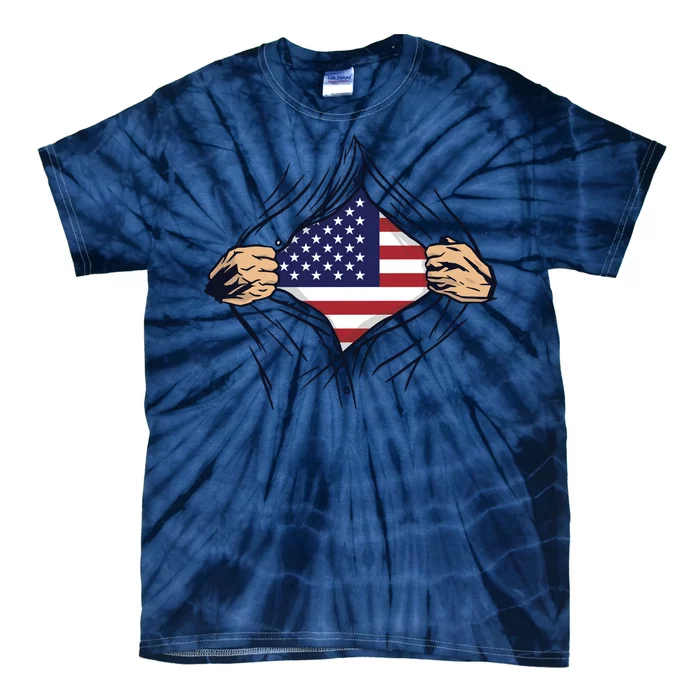 USA Superhero Ripped American Flag Tie-Dye T-Shirt