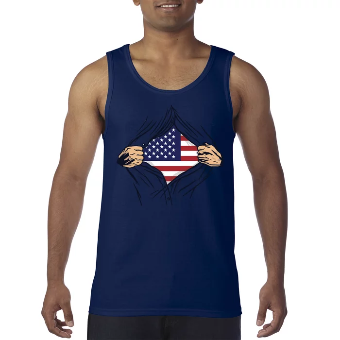 USA Superhero Ripped American Flag Tank Top