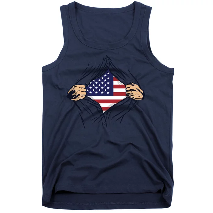 USA Superhero Ripped American Flag Tank Top