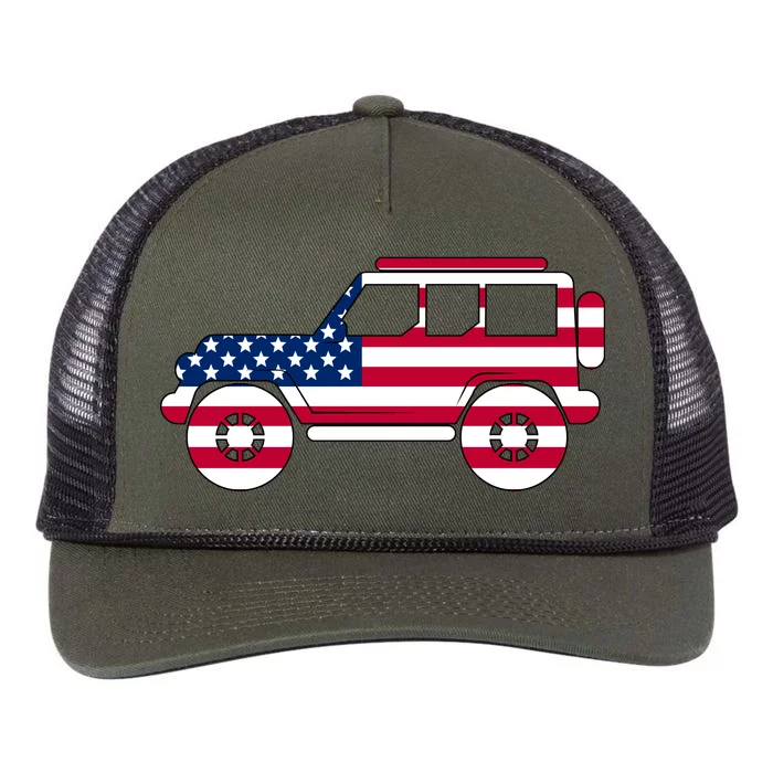 USA Truck American Flag Retro Rope Trucker Hat Cap