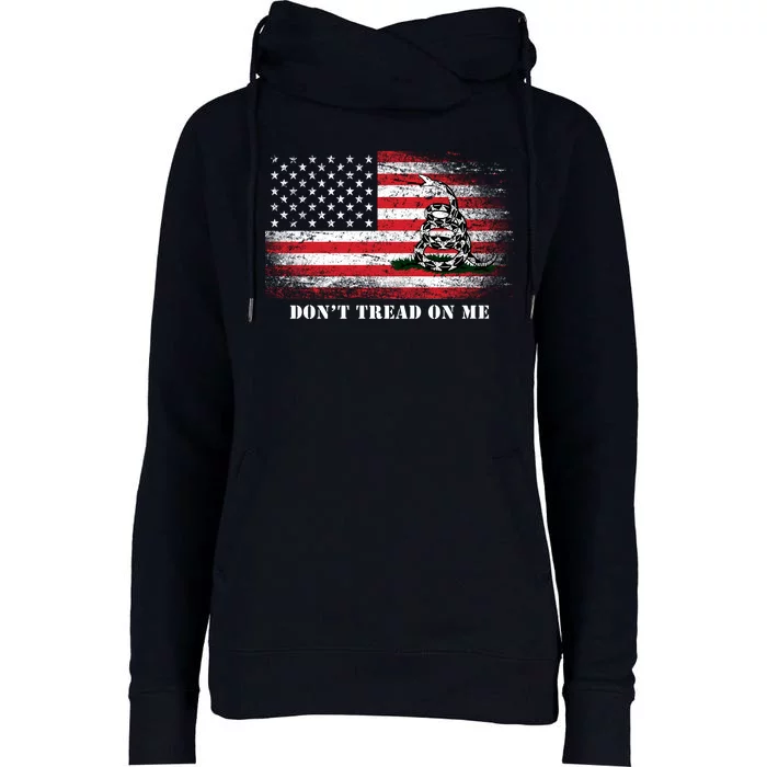 USA Vintage Flag Don't Tread On Me Womens Funnel Neck Pullover Hood