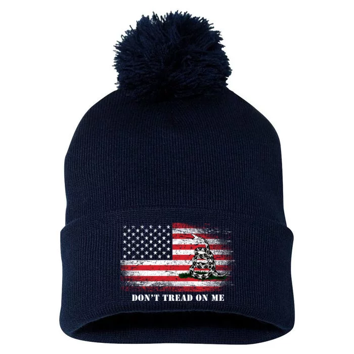 USA Vintage Flag Don't Tread On Me Pom Pom 12in Knit Beanie