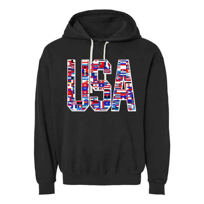 USA World Flags Pattern Garment-Dyed Fleece Hoodie