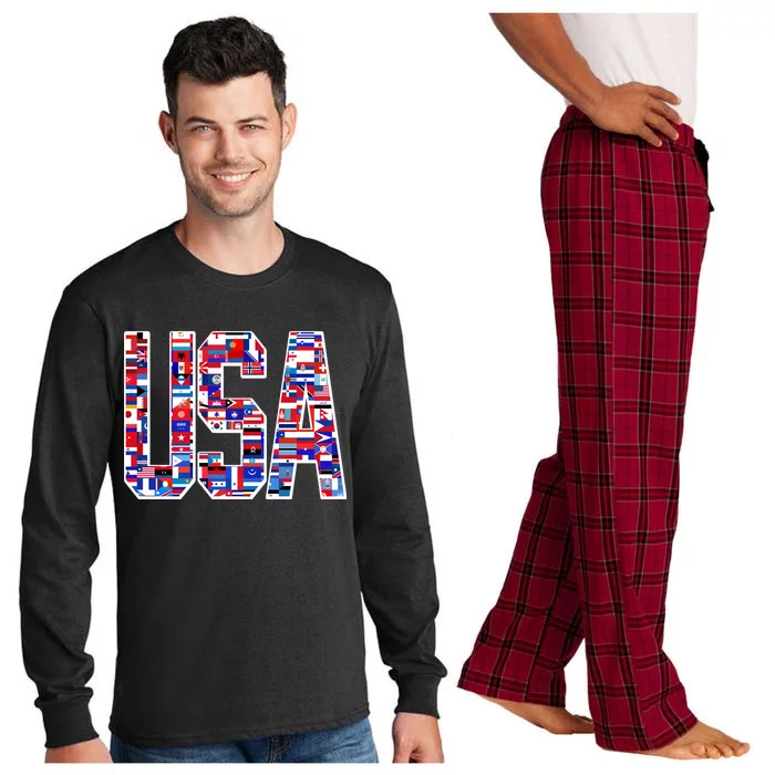 USA World Flags Pattern Long Sleeve Pajama Set