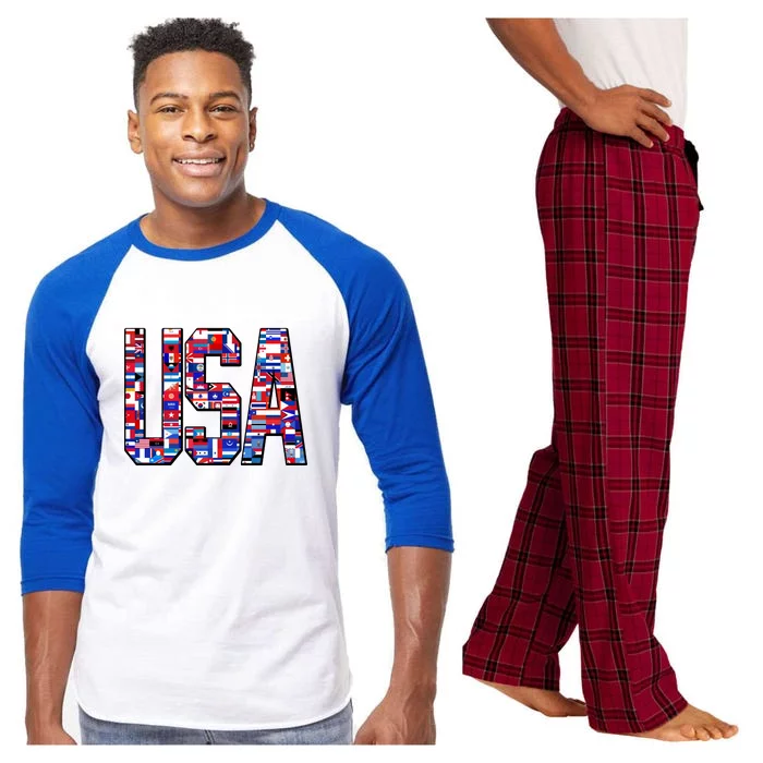 USA World Flags Pattern Raglan Sleeve Pajama Set