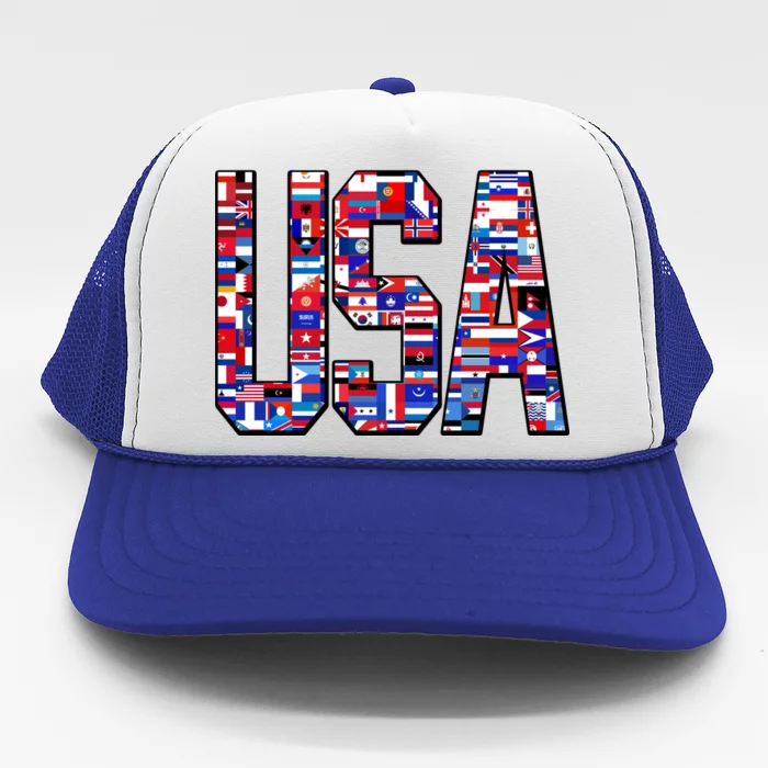 USA World Flags Pattern Trucker Hat