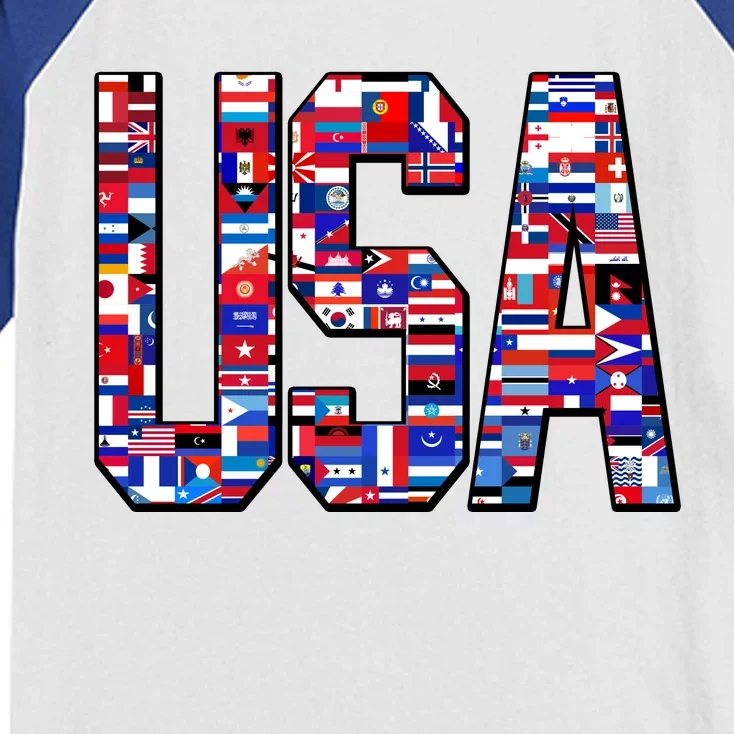 USA World Flags Pattern Kids Colorblock Raglan Jersey