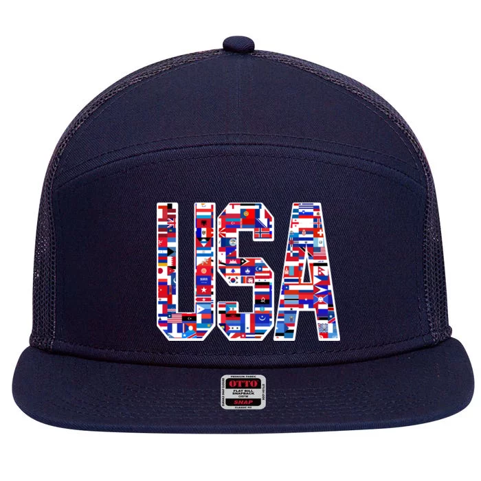 USA World Flags Pattern 7 Panel Mesh Trucker Snapback Hat