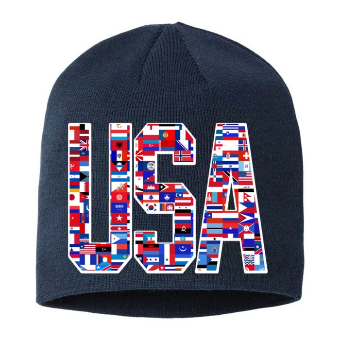 USA World Flags Pattern 8 1/2in Sustainable Knit Beanie