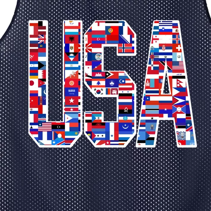 USA World Flags Pattern Mesh Reversible Basketball Jersey Tank