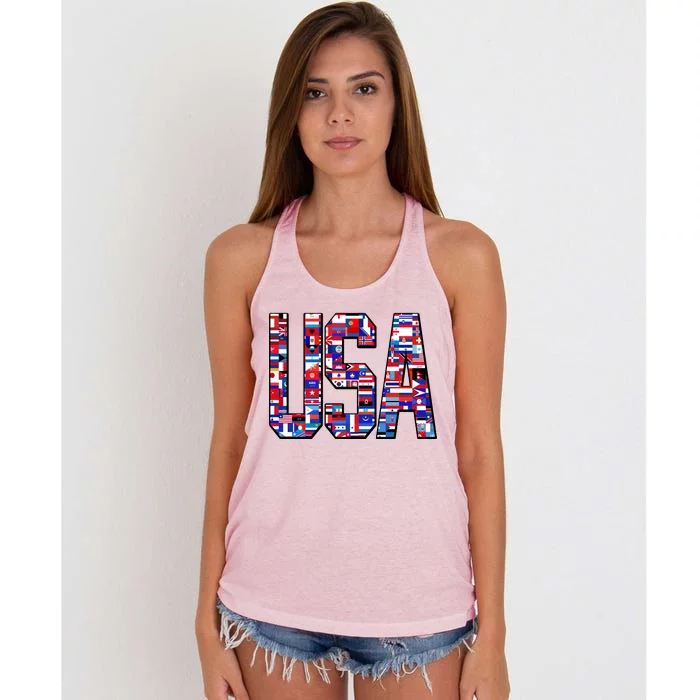 USA World Flags Pattern Women's Knotted Racerback Tank