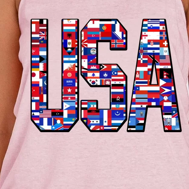 USA World Flags Pattern Women's Knotted Racerback Tank