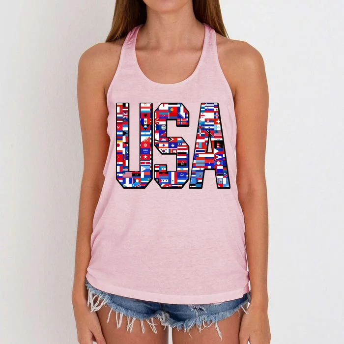 USA World Flags Pattern Women's Knotted Racerback Tank