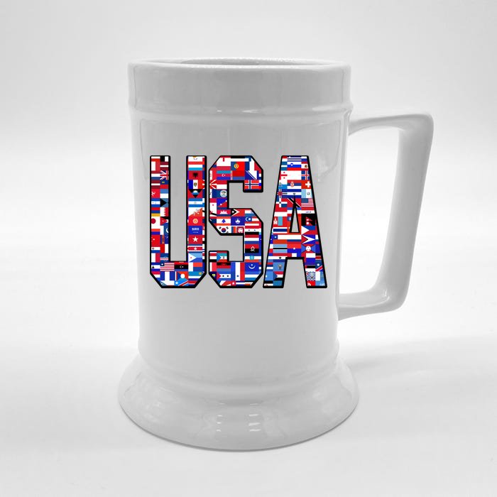 USA World Flags Pattern Front & Back Beer Stein