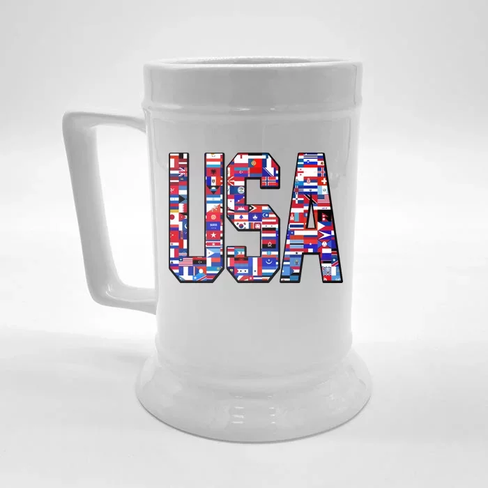 USA World Flags Pattern Front & Back Beer Stein