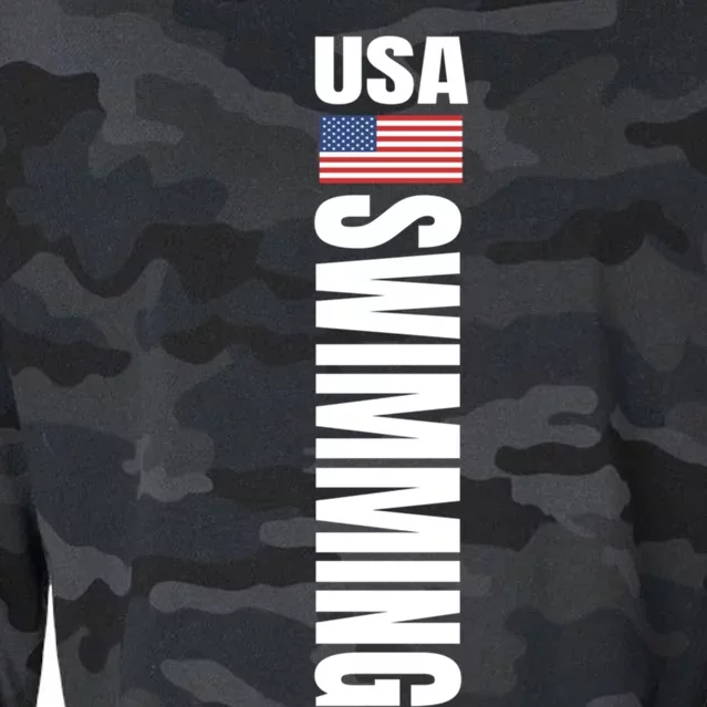 Usa Swimming American Flag Swim Sport Team Gift Cropped Pullover Crew