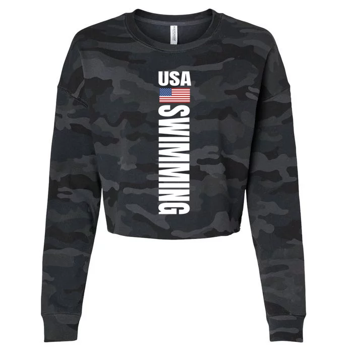 Usa Swimming American Flag Swim Sport Team Gift Cropped Pullover Crew