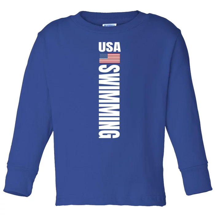 Usa Swimming American Flag Swim Sport Team Gift Toddler Long Sleeve Shirt