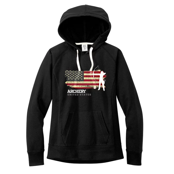 United States Archery American Flag Bow Arrow Cool Gift Women's Fleece Hoodie