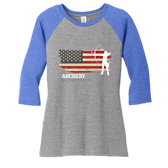 United States Archery American Flag Bow Arrow Cool Gift Women's Tri-Blend 3/4-Sleeve Raglan Shirt