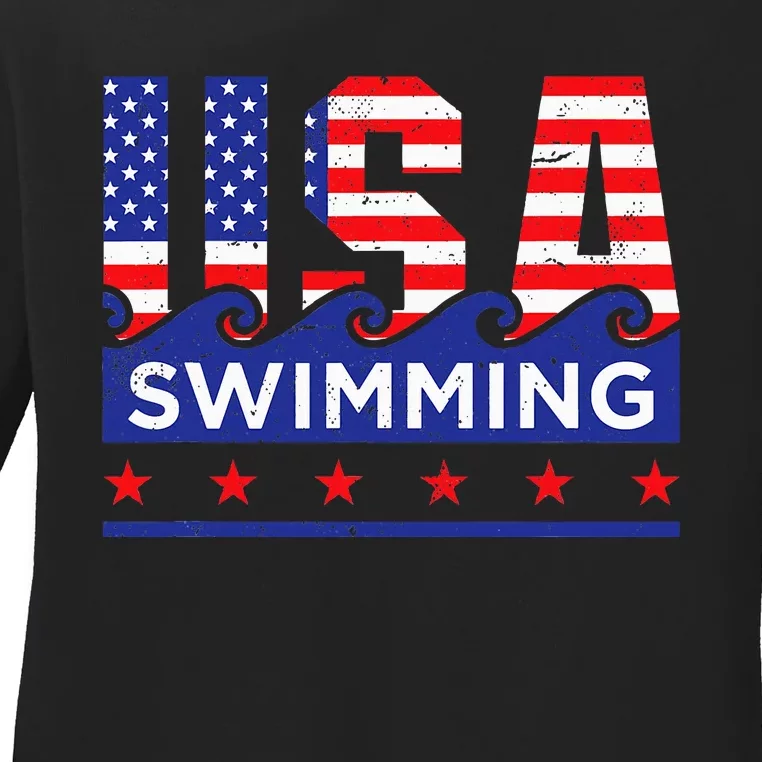 Usa Swimming Artwork For A Swimmer Ladies Long Sleeve Shirt