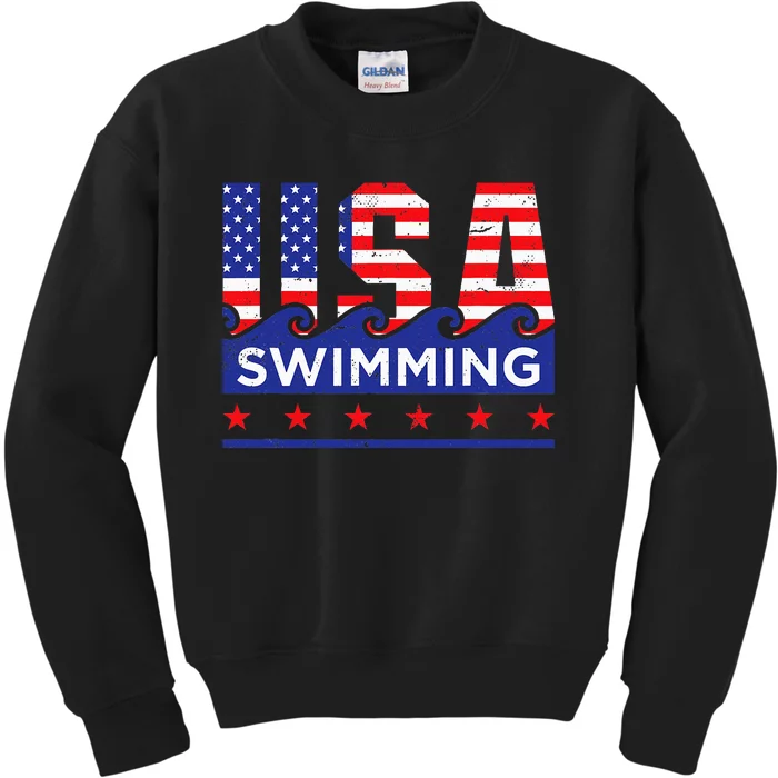 Usa Swimming Artwork For A Swimmer Kids Sweatshirt