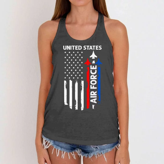 United States Air Force American USA Flag July 4th Patriotic Women's Knotted Racerback Tank