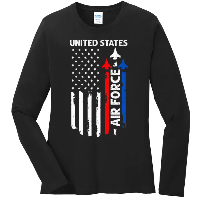 United States Air Force American USA Flag July 4th Patriotic Ladies Long Sleeve Shirt